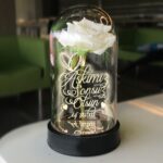 Cam Fanus Aşkımız Sonsuz Olsun Yazılı Lamba Beyaz Gül