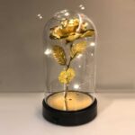 Cam Fanus Lamba Gold Sarı Gül Siyah Altlık