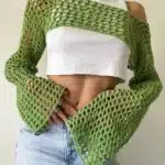 File Örgü İspanyol Kollu Yeşil Renk Bolero