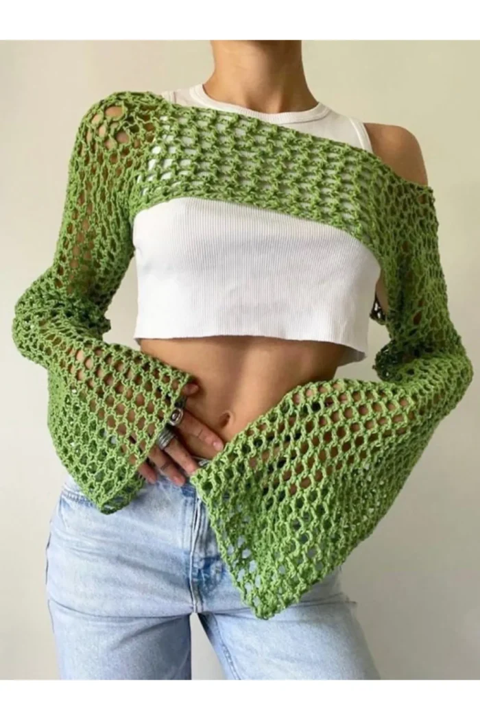 file orgu ispanyol kollu yesil renk bolero giyim hediye ci 6431 68 B