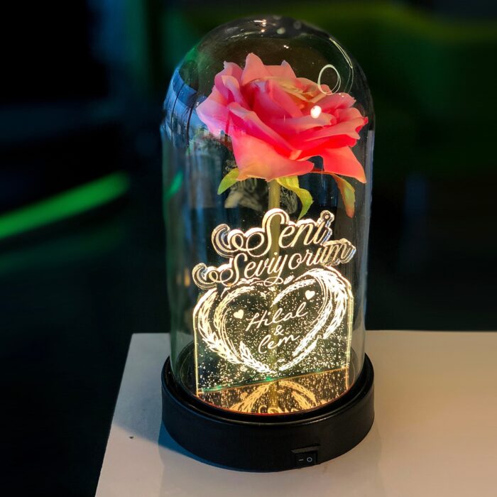 seni seviyorum isme ozel isikli pembe gullu fanus 21 cm pembe gul hediye ci 5025 58 B