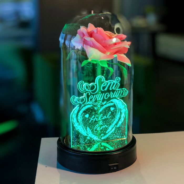 seni seviyorum isme ozel isikli pembe gullu fanus 21 cm pembe gul hediye ci 5026 58 B