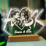 Kişiye Özel Resimli Aşk 3d Led Gece Lambası Ahşap Altlıklı