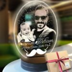 Babaya Özel Oval 3D Modelli Gece Lambası