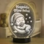 Kişiye Özel Yeni Doğan Bebek Oval Fotoğraflı 3D Model Led Gece Lambası