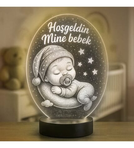 Kişiye Özel Yeni Doğan Bebek Oval Fotoğraflı 3D Model Led Gece Lambası
