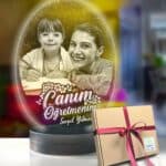 Öğretmene Gününe Özel Resimli Oval 3d Modelli Gece Lambası