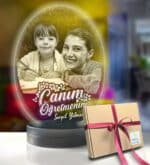 Öğretmene Gününe Özel Resimli Oval 3d Modelli Gece Lambası